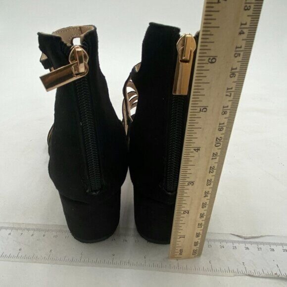 YDN Black Peep Toe Strappy Cutout Sandals Ankle High Block Low Heel Dress Shoes - Picture 5 of 8